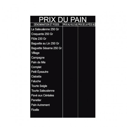 Panneaux "Prix du Pain" - 123 116GPAIN