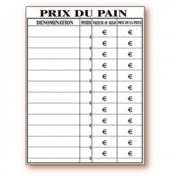 Panneau tarif "Prix du pain" neutre
