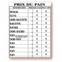 Panneau tarif "Prix du pain"