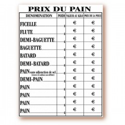 Panneau tarif "Prix du pain"
