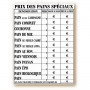Panneau tarif "Prix du pain spéciaux"