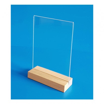 5 Supports plexi - sur socle bois - vertical droit à poser - 2 faces