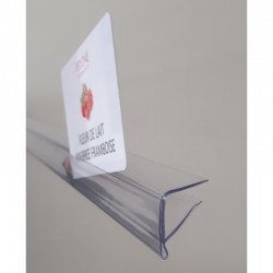 Profil monobloc porte-étiquettes pince tablette verre - qualité PLEXI - ht 18 x lg 1000 mm