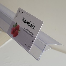 Profil monobloc porte-étiquettes pince tablette verre - qualité PVC - ht 26 x lg 1000 mm