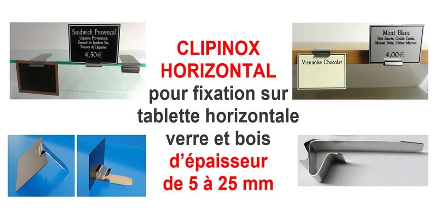 Supports &eacute;tiquettes CLIPINOX, &agrave; clipper sur les rebords de tablettes horizontales!